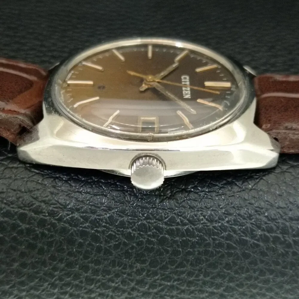 Vintage 1986 Citizen Manual Wound Mens Silver Watch W/Date & Gold accents
